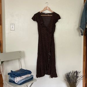 Black Floral Midi Wrap Dress